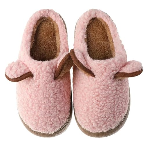 YLXCKGS Hausschuhe Frauen Warme Flauschige Hausschuhe Dicker Alleiniger Heimatliebhaber Winterschuhe Süßes Cartoon Ohr Weiche Plüsch Weiblich Männlich-Pink Teddy-11-11.5 (Cn44-45) von YLXCKGS