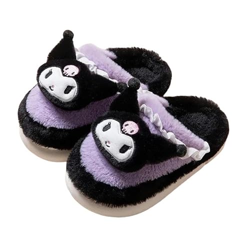 YLXCKGS Hausschuhe Fuzzy Slipper Cartoon Cinnamoroll Yk2 Frauen Winter Plüsch Nicht -Schlupf -Hausschuhe Mädchen Flachschuhe-Kuromi-210 von YLXCKGS