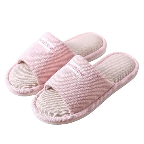 YLXCKGS Hausschuhe Innenrinker Boden Flache Schuhe Bequeme Anti-Rutschhaus-Flachs-Leinen Slipper Frau Männer Haus Baumwollrutsche-Rosa-36-37 von YLXCKGS