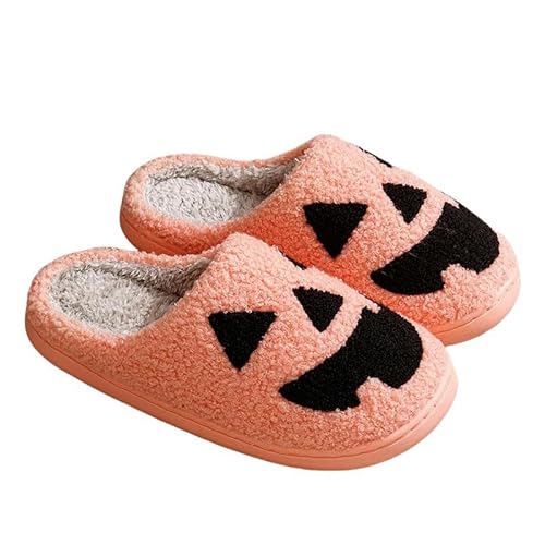 YLXCKGS Hausschuhe Kürbisfrauen Hausschuhe Haus Warm Warm Lustiger Cartoon Komfort Weiche Slipper Männer Innenwinterbaumwollschuhe Für Geschenk-Orange-39-40 von YLXCKGS