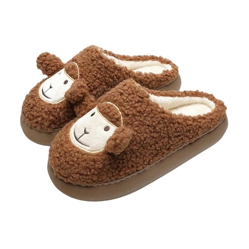 YLXCKGS Hausschuhe Warme Flauschige Hausschuhe Dicker Sohle Heimatliebhaber Winterschuhe Cartoon Ohr Ohr Ohr Ohr-Kaffeeschafe-6-6,5 (Cn36-37) von YLXCKGS