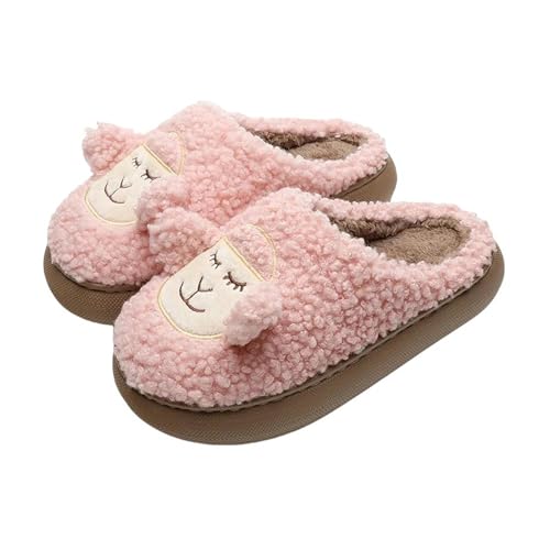 YLXCKGS Hausschuhe Warme Flauschige Hausschuhe Dicker Sohle Heimatliebhaber Winterschuhe Cartoon Ohr Ohr Ohr Ohr-Rosa Schafe-11-11.5 (Cn44-45) von YLXCKGS