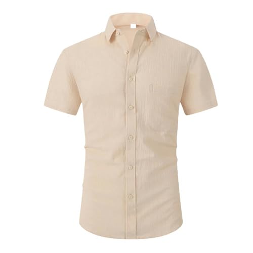 YLXCKGS Herren Kurzarm Hemd Baumwolllinie-Kurzärärer-Hemden Für Herren, Sommerfarbharm-Beige-Us L 70-80 Kg von YLXCKGS