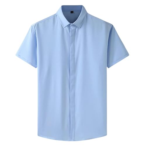 YLXCKGS Herren Kurzarm Hemd L-10Xl Sommer Feste Farbe Kurzärmelig-Himmelblau-L von YLXCKGS