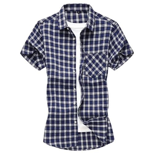 YLXCKGS Herren Kurzarm Hemd Plaid Kurzärmelige Hemd Herren Einreihtes Quadrathälfte Baumwollhemden Sommer Lässig Camisa Männer Chemise 7Xl-A87-5Xl 87 Bis 92 Kg von YLXCKGS