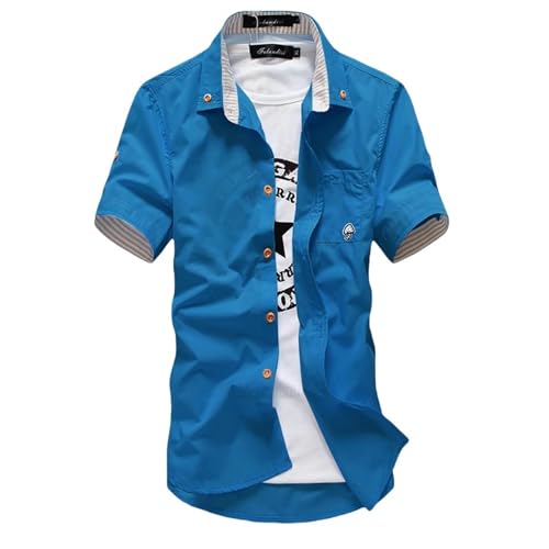 YLXCKGS Herren Kurzarm Hemd Sommer Herren Reines Baumwollstickte Lässige Massive Hemden Herren Shirt Hemd Hemd Männer Plus Size 5XL 4XL-Kong Que LAN-XL 61 Bis 66 Kg von YLXCKGS