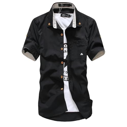 YLXCKGS Herren Kurzarm Hemd Sommer Herren Reines Baumwollstickte Lässige Massive Hemden Herren Shirt Hemd Hemd Männer Plus Size 5XL 4XL-Schwarz-XXL 67 Bis 72 Kg von YLXCKGS