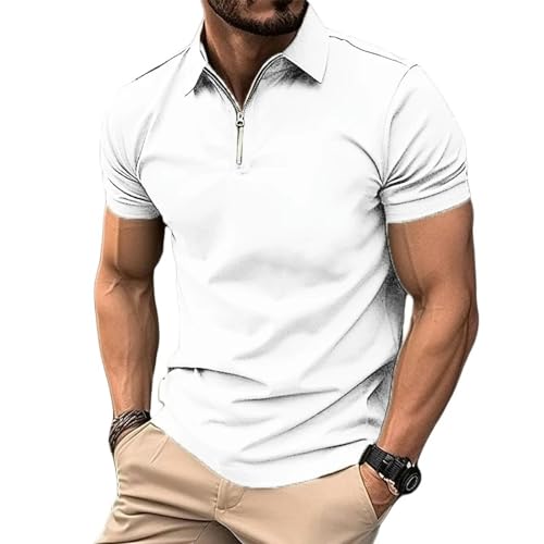 YLXCKGS Herren-Poloshirt Herrenfarb Polo-Hemd Kurzarm Reißverschluss Kragen T-Shirts Und Für Streetwear Streetwear Männliche Jogger-Tops-Weiß-M von YLXCKGS