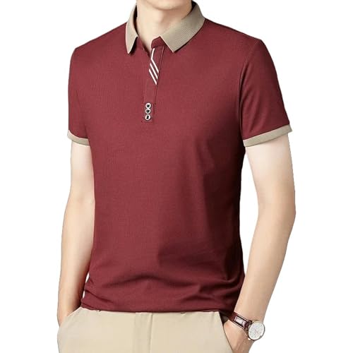 YLXCKGS Herren-Poloshirt Herrenfarbe Casual Mode Kurzärmeliges Polo -Shirt Sommer Bequemes Top-Rot-3Xl von YLXCKGS