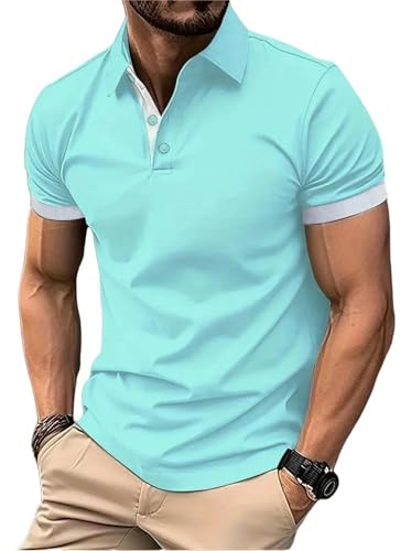 YLXCKGS Herren-Poloshirt Kurzärmel -Farbige Mode Für Männer Mit Herren Revers Short Sleeve-Hellblau-XL von YLXCKGS