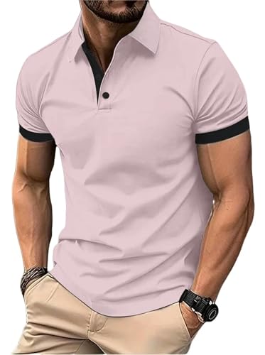 YLXCKGS Herren-Poloshirt Kurzärmel -Farbige Mode Für Männer Mit Herren Revers Short Sleeve-Rosa-M von YLXCKGS