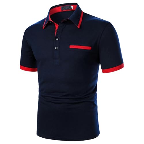 YLXCKGS Herren-Poloshirt Männer Polo Männer Hemd Kurzärmel Kontrast Farbkleidung Sommer Urban Business Casual Mode Männer Tops-Blau-L von YLXCKGS