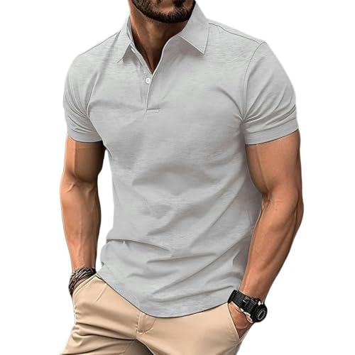 YLXCKGS Herren-Poloshirt Sommer -Männer -Polo -Hemd Schlankes Fachbarem Lampen -Top -Kurzarm Kurzarm Summer Casual Herrenkleidung-Grau-S von YLXCKGS