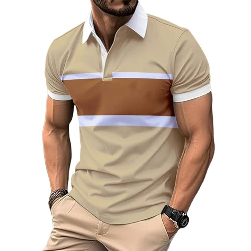 YLXCKGS Herren-Poloshirt Sommer -Männer -Polo -Hemd Schlankes Fachbarem Lampen -Top -Kurzarm Kurzarm Summer Casual Herrenkleidung-Khaki_B-M von YLXCKGS