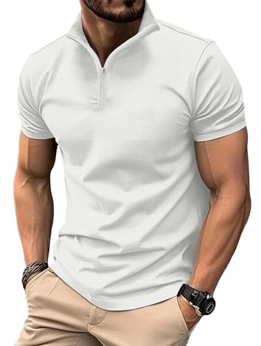 YLXCKGS Herren-Poloshirt Sommer -Männer -Polo -Shirt -Trend Henry Zipper Atmungsaktiv Schnell Trockener Modegeschäftspersönlichkeit Street-Weiß-3Xl von YLXCKGS