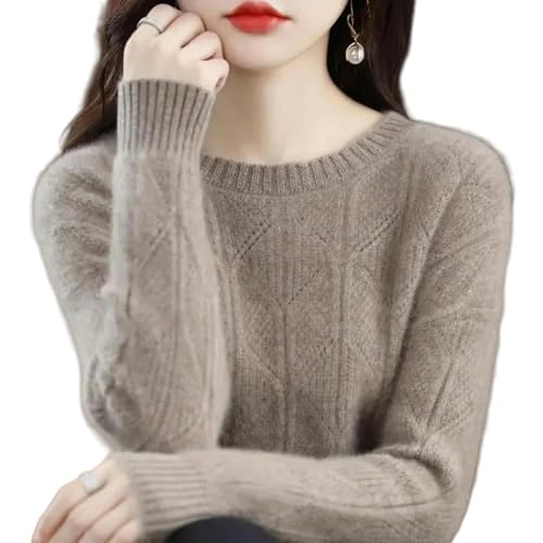 YLXCKGS Pullover Damen Damenpullover Frühling Herbst O-Neck Gestrickt-Tiefes Kamel-M von YLXCKGS