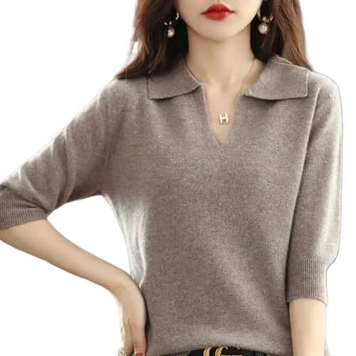 YLXCKGS Pullover Damen Frauen Gestrickte Pullover Herbst Winter Warme Kleidung Lässiger Pullover Langarm Pullover V-Ausschnitt Lose Pullovers-Kamelfarbe-3Xl von YLXCKGS