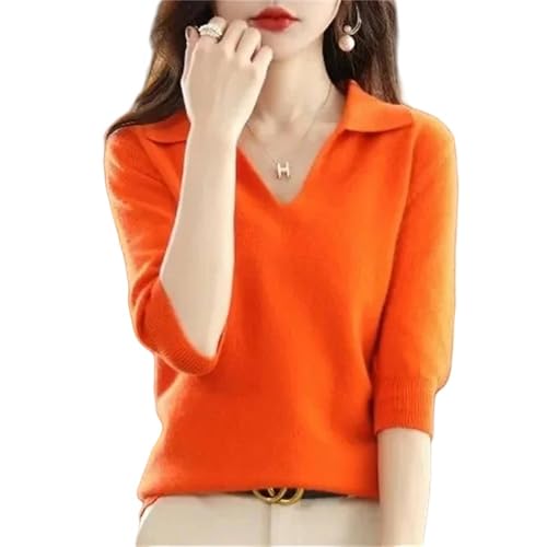 YLXCKGS Pullover Damen Frauen Gestrickte Pullover Herbst Winter Warme Kleidung Lässiger Pullover Langarm Pullover V-Ausschnitt Lose Pullovers-Orangefarbene Farbe-XXL von YLXCKGS