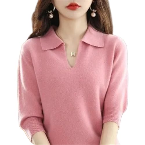 YLXCKGS Pullover Damen Frauen Gestrickte Pullover Herbst Winter Warme Kleidung Lässiger Pullover Langarm Pullover V-Ausschnitt Lose Pullovers-Rosa-S von YLXCKGS