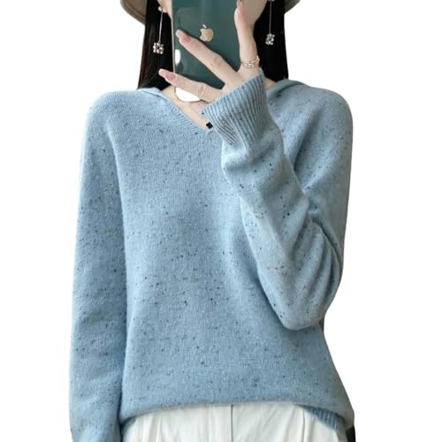 YLXCKGS Pullover Damen Herbst- Und Winterkaschmir-Frauenkleidung Mit Kapuzepullover Mode Langsamer Kaschmirpullover Top-Blau-XXL von YLXCKGS