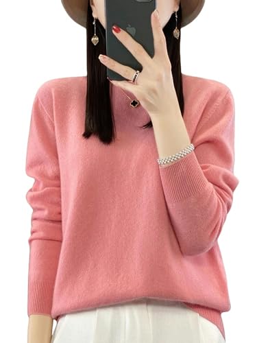 YLXCKGS Pullover Damen Herbst Winter Women Clothing Pullover Mode Pullover Kaschmirtops Basic O-Neck Long Sleeve Strickwege-Rosa-XXL von YLXCKGS