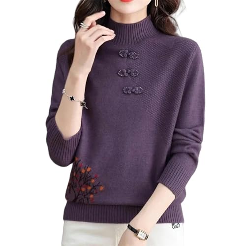 YLXCKGS Pullover Damen Herbst Winter Women Pullover Warme Hemden Hälfte Hoher Kragen Basic Strickwear Solid Long Sleeve Pullovers-Lila-XXL von YLXCKGS