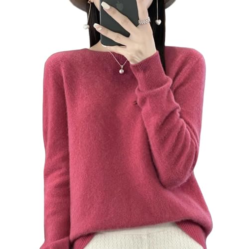 YLXCKGS Pullover Damen Kaschmirpullover Frauenpullover Im Herbst Und Winter Kaschmir Mode O-Neck Herbst Warmes Pullover Top-Rosenrot-XL von YLXCKGS