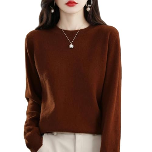 YLXCKGS Pullover Damen Reiner Kaschmirpullover Frauen O-Neck Pullover Casual Strick Top Herbst Und Winter Frauenmantel Mode-Kaffee-L von YLXCKGS