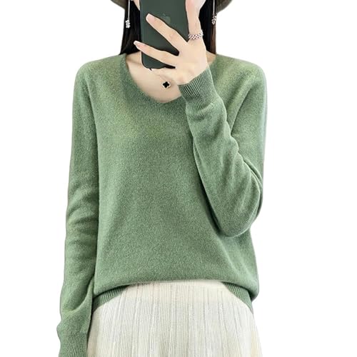 YLXCKGS Pullover Damen Women Cashmere Pullover V-Ausschnitt Basic Pullover Herbst Winter Cashmere Clothing Langarm Weiche Strickkleidung Tops-Türkis-L von YLXCKGS