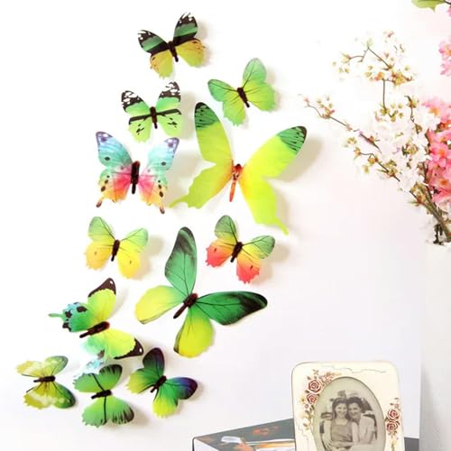 YLXCKGS Wandtattoo 24Pcs 3D Schmetterling Wandaufkleber Regenbogen Wohnkultur Wandkühlschrank Aufkleber Hochzeit Dekoración-Grün von YLXCKGS