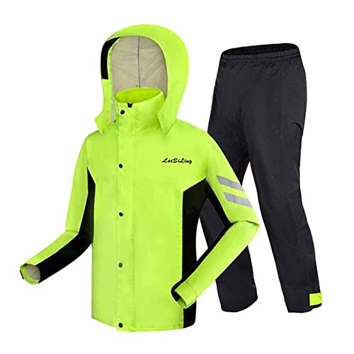 YLZBA Regenkombi,Regenanzug Herren Damen Wasserdicht Motorrad Fahrrad Regenmantel Reflexstreifen Regenjacke Regenbekleidung Motorrad Herren Mit Transparenter Krempe(Green,L) von YLZBA