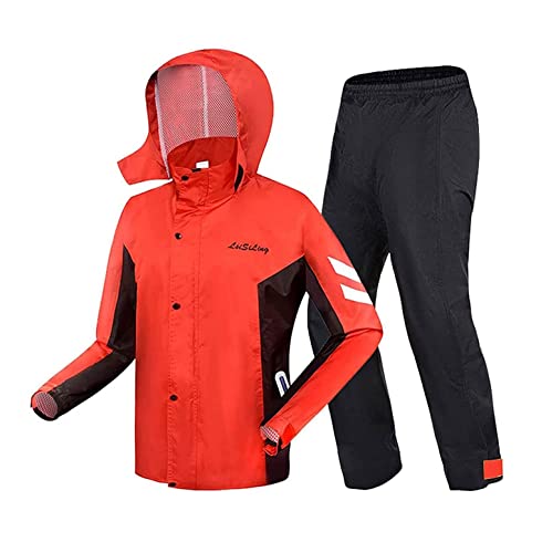 YLZBA Regenkombi,Regenanzug Herren Damen Wasserdicht Motorrad Fahrrad Regenmantel Reflexstreifen Regenjacke Regenbekleidung Motorrad Herren Mit Transparenter Krempe(Red,M) von YLZBA