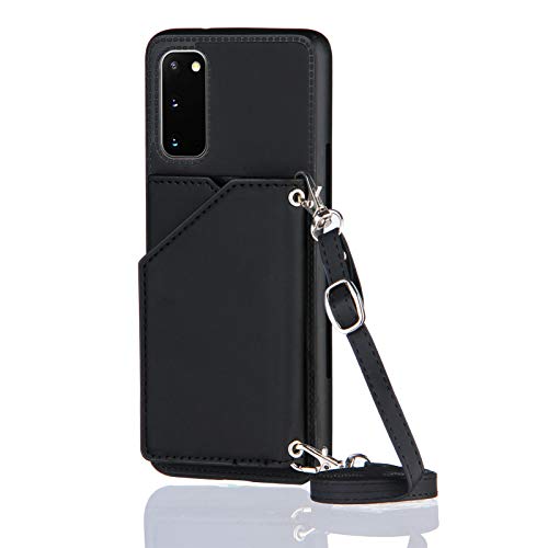 YMCASE Handykette für Samsung Galaxy S20 PU-Leder Hülle- Handyhülle mit Band zum Umhängen - Hülle mit Kartenfach und Portmonee - Klapptasche Handytasche Case mit Kette Handy-Kette,Schwarz von YMCASE