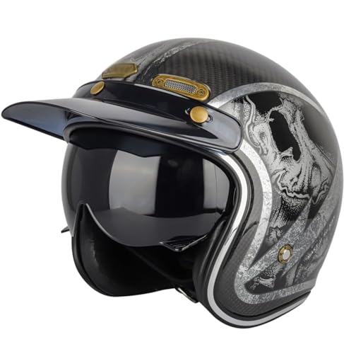 Carbon Fiber Retro-Motorradhelm Halber Jethelm Mit Offenem Gesicht Rollerhelm Mit Visier, DOT/ECE-Zugelassener Mopedhelm Für Erwachsene Männer Und Frauen C,XXL Carbon Fiber Retro-Motorradhelm Halber Jethelm Mit Offenem Gesicht Rollerhelm Mit Visier, DOT/ECE-Zugelassener Mopedhelm Für Erwachsene Männer Und Frauen C,XXL von YMCXZDP