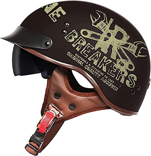 Halbhelme Halbschalenhelm Motorradhelm mit DOT/ECE Genehmigt Brain-Cap Halbschale Roller-Helm Scooter-Helm Jet-Helm Mit Visier Retro für Herren Damen 7,L von YMCXZDP