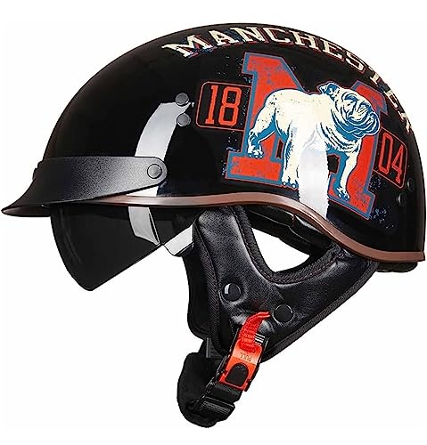 Halbhelme Motorradhelm, Halbschalenhelm Mit ECE Genehmigt Brain-Cap Halbschale Roller-Helm mit Visier Scooter-Helm Chopper Helm Moped Helm Retro für Erwachsene Herren Damen 16,XXL von YMCXZDP