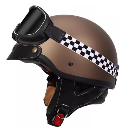 Halbschalenhelm Brain-Cap Halbschale Motorrad Jet-Helm DOT/ECE-Zulassung Roller-Helm Scooter-Helm Retro Half Helm für Cruiser Chopper Biker Moped 10,L=59~60cm von YMCXZDP