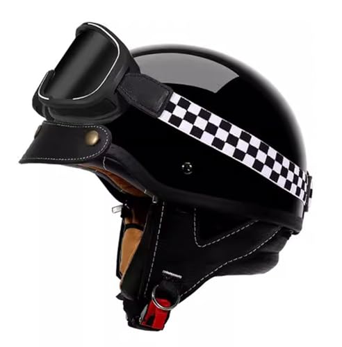 Halbschalenhelm Brain-Cap Halbschale Motorrad Jet-Helm DOT/ECE-Zulassung Roller-Helm Scooter-Helm Retro Half Helm für Cruiser Chopper Biker Moped 12,M=57~58cm von YMCXZDP