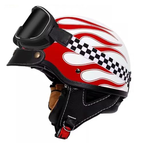 Halbschalenhelm Brain-Cap Halbschale Motorrad Jet-Helm DOT/ECE-Zulassung Roller-Helm Scooter-Helm Retro Half Helm für Cruiser Chopper Biker Moped 13,3XL=65~66cm von YMCXZDP