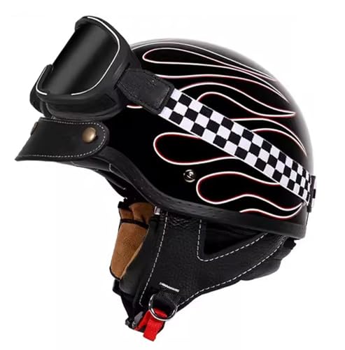 Halbschalenhelm Brain-Cap Halbschale Motorrad Jet-Helm DOT/ECE-Zulassung Roller-Helm Scooter-Helm Retro Half Helm für Cruiser Chopper Biker Moped 14,3XL=65~66cm von YMCXZDP