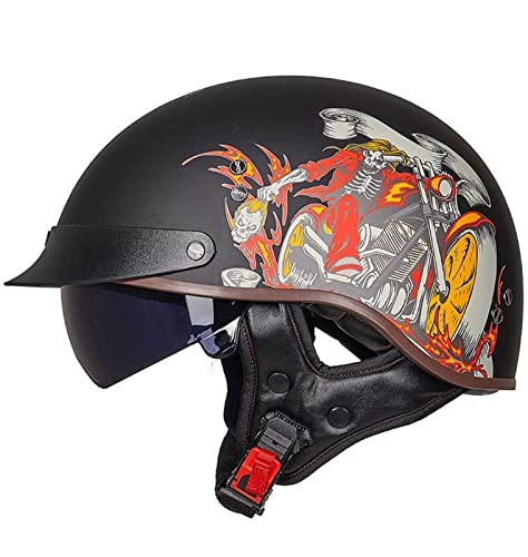 Halbschalenhelm DOT/ECE-Zertifizierter Jethelm Retro mit Visier Motorrad-Helm Brain-Cap Halbschale Retro Roller Helm Moped Halbschale Scooter-Helm Retro Half Helm ​für Cruiser Chopper 10,L von YMCXZDP