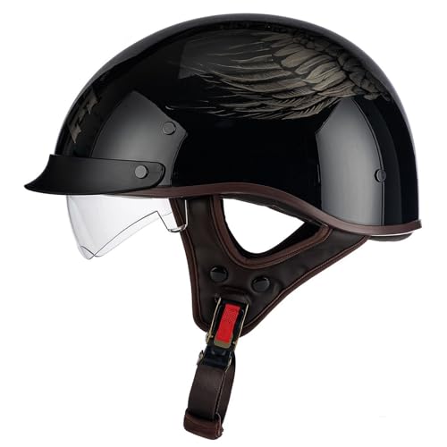 Halbschalenhelm Mit DOT/ECE-Zulassung Vintage Öffnen Motorradhelm Genehmigt Halbhelme Brain-Cap Halbschale Roller Scooter Chopper Helm Jet-Helm Moped Helm FüR Herren Damen 10,M=57~58cm von YMCXZDP