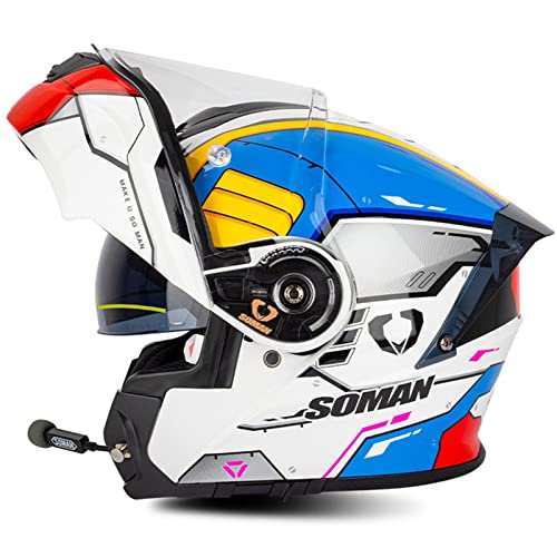 Klapphelm Motorradhelm Bluetooth Integralhelm DOT/ECE Zertifiziert Modularer Helm Fullface Helm Mit Eingebautem Mikrofon FüR Automatische Reaktion FüR Erwachsene Unisex 3,XXXL von YMCXZDP