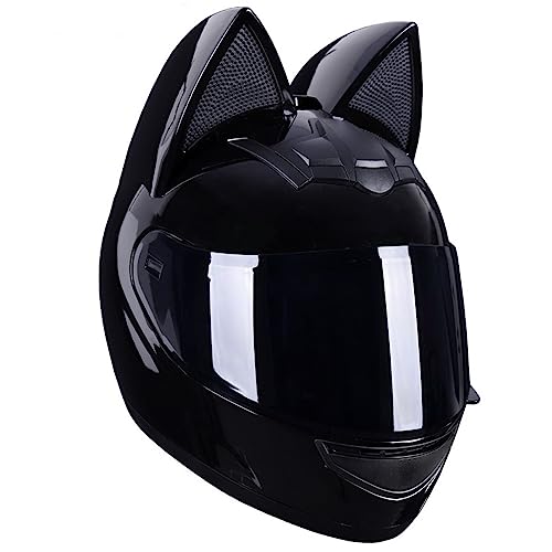 Motorrad Full Face Motorradhelm Mit Katzenohren ECE/DOT Zertifiziert Integralhelme Motorrad Integrierter Roller-Helm Mofa Helm Moped-Helm Für Herren Damen Straßenfahrten Im Gelände 1,L=57~59cm von YMCXZDP