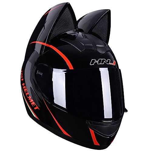 Motorrad Full Face Motorradhelm Mit Katzenohren ECE/DOT Zertifiziert Integralhelme Motorrad Integrierter Roller-Helm Mofa Helm Moped-Helm Für Herren Damen Straßenfahrten Im Gelände 13,XL=60~62cm von YMCXZDP