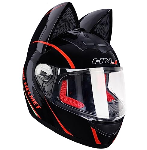 Motorrad Full Face Motorradhelm Mit Katzenohren ECE/DOT Zertifiziert Integralhelme Motorrad Integrierter Roller-Helm Mofa Helm Moped-Helm Für Herren Damen Straßenfahrten Im Gelände 15,M=54~56cm von YMCXZDP