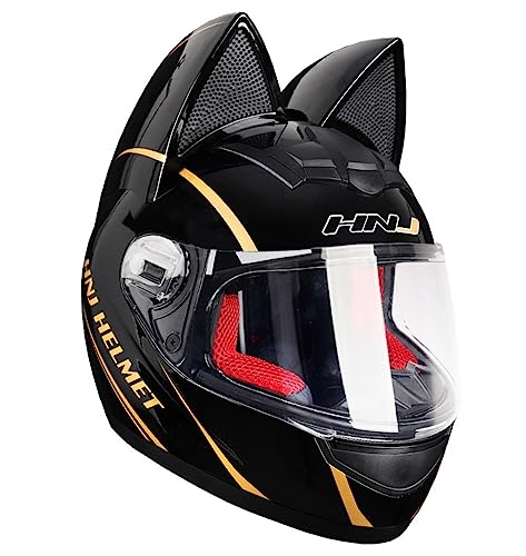 Motorrad Full Face Motorradhelm Mit Katzenohren ECE/DOT Zertifiziert Integralhelme Motorrad Integrierter Roller-Helm Mofa Helm Moped-Helm Für Herren Damen Straßenfahrten Im Gelände 18,L=57~59cm von YMCXZDP