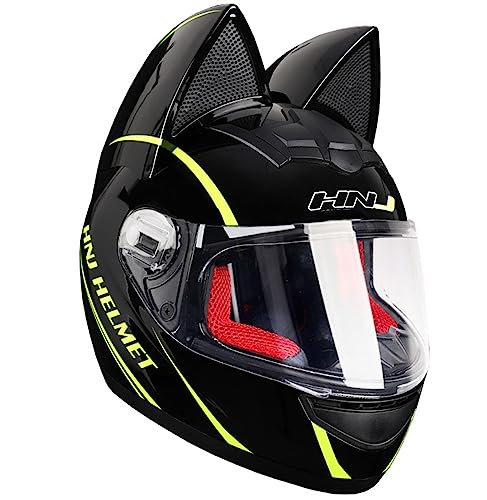 Motorrad Full Face Motorradhelm Mit Katzenohren ECE/DOT Zertifiziert Integralhelme Motorrad Integrierter Roller-Helm Mofa Helm Moped-Helm Für Herren Damen Straßenfahrten Im Gelände 21,L=57~59cm von YMCXZDP