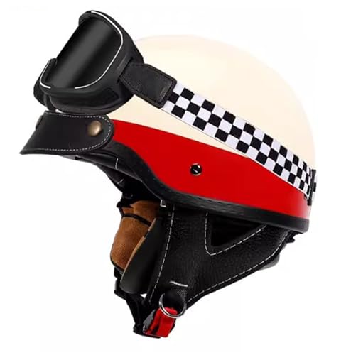 Motorrad Halbhelme Brain-Cap · Halbschale Jet-Helm Roller-Helm Halbschalenhelm mit DOT/ECE Zertifizierung Scooter-Helm Mofa-Helm Retro Motorrad Half Helm für Cruiser Chopper Biker 7,L=59~60cm von YMCXZDP