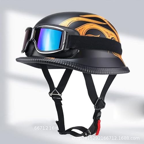 Motorrad Helm Halbschale Jethelm mit Schutzbrille ECE Zugelassen Motorrad Roller Street Moped Halbhelme Erwachsene Unisex Helm für Scooter Chopper Cruiser Retro Helm 7,XL von YMCXZDP